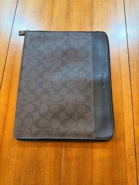 Coach Signature Zip Laptop Portfolio in Dark Brown and Black